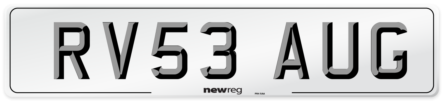 RV53 AUG Number Plate from New Reg